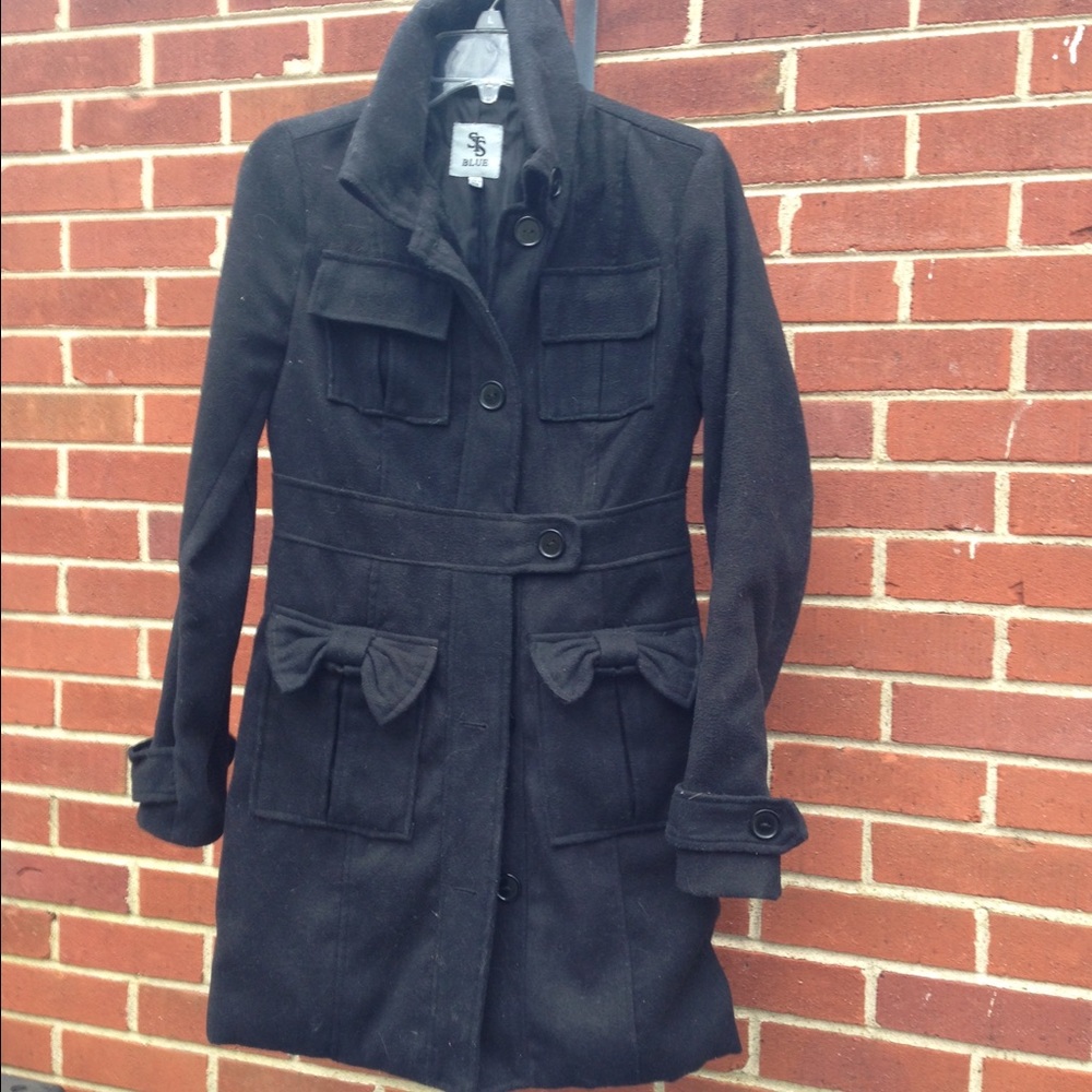 Black Pea Coat with Bows